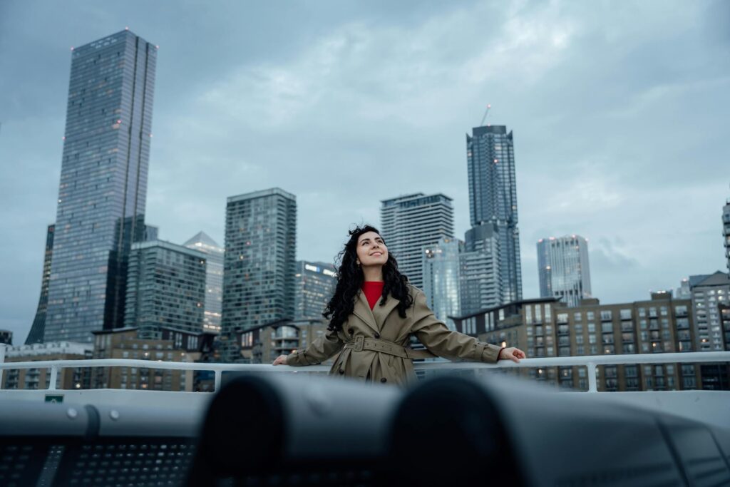 a woman enjoying london cityscape view