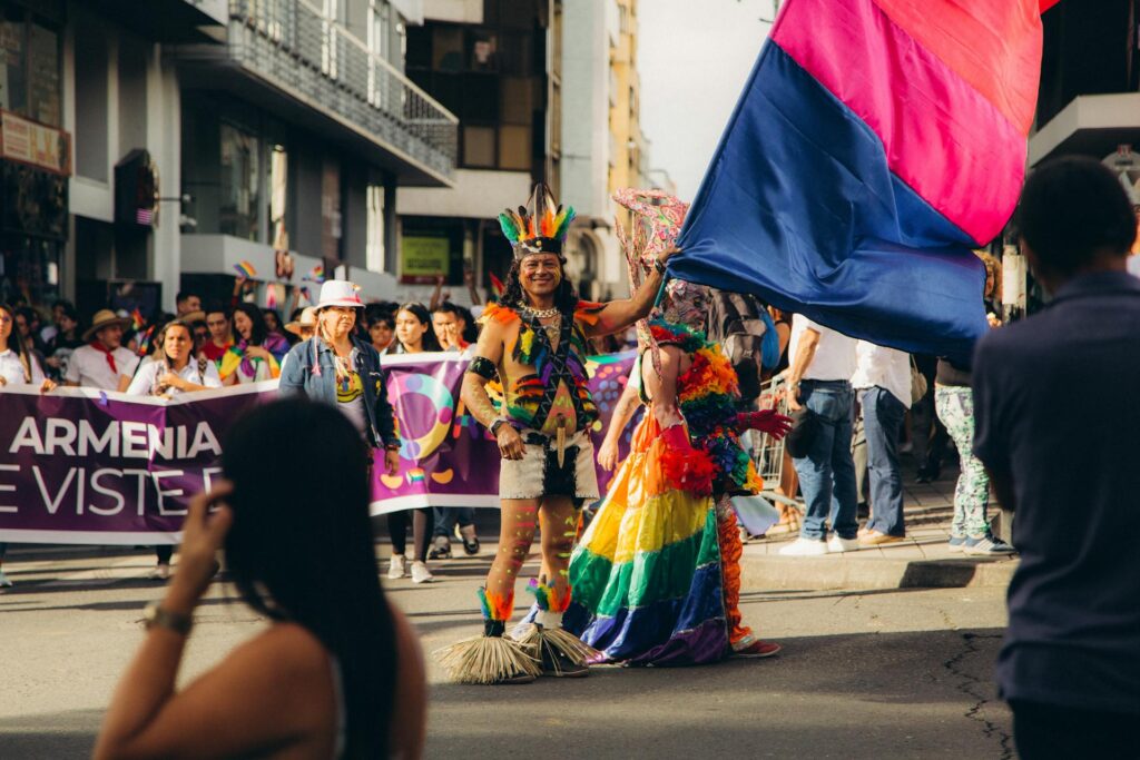 people in costumes on a street