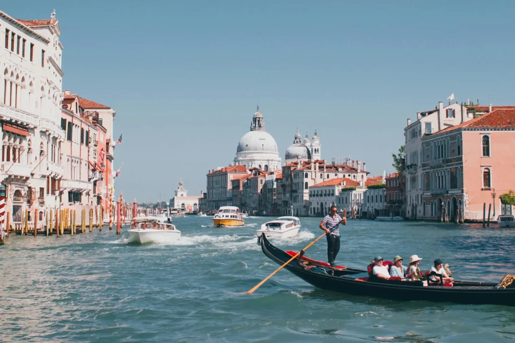View of Boats on the Grand Canal between Buildings and the Santa Maria della Salute Church